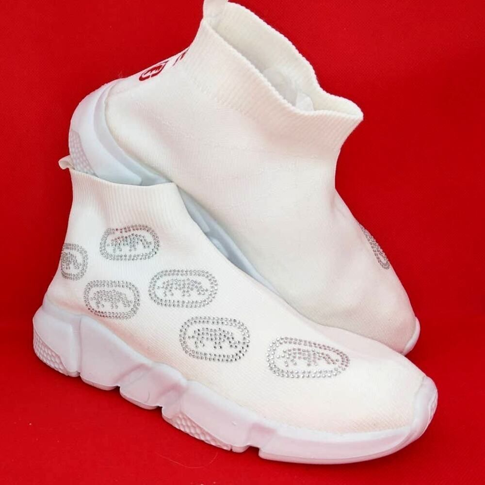 ECKO RED Women's New w/Tags White Knit Sneakers with Silver Details-Size: 8 1/2